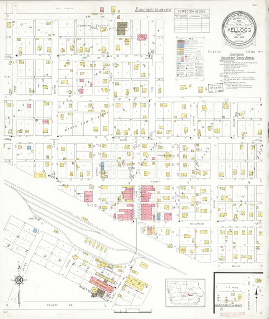 Sanborn Fire Insurance Map from Kellogg, Jasper County, Iowa (1935), Sheet #0001 - Historic Sanborn Fire Insurance Map Print, vintage old map wall art