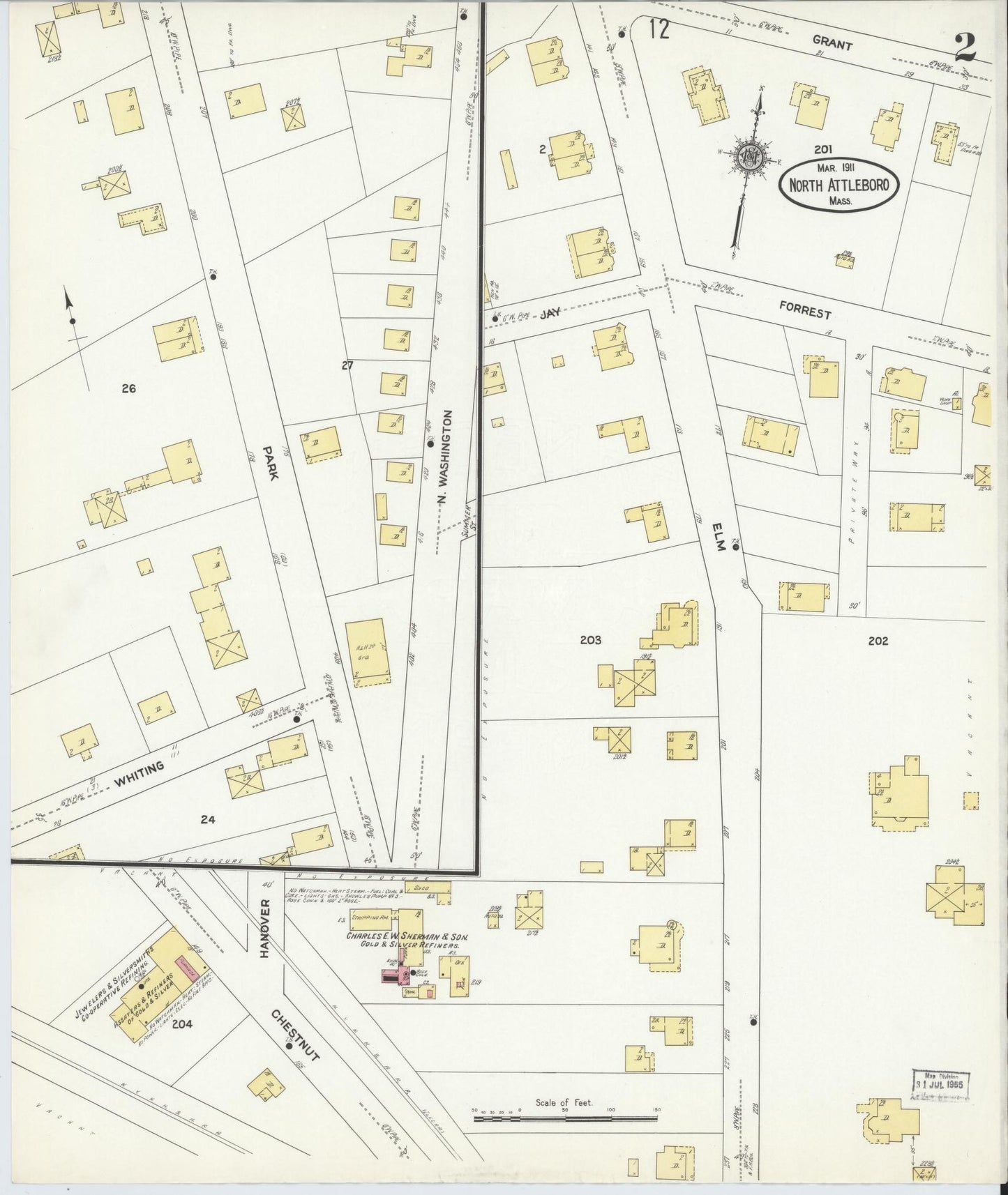 Sanborn Fire Insurance Map from North Attleborough, Bristol County, Massachusetts (1911), Sheet #0002 - Complete Map Set gallery image, historic Sanborn map, vintage wall art, Massachusetts Massachusetts