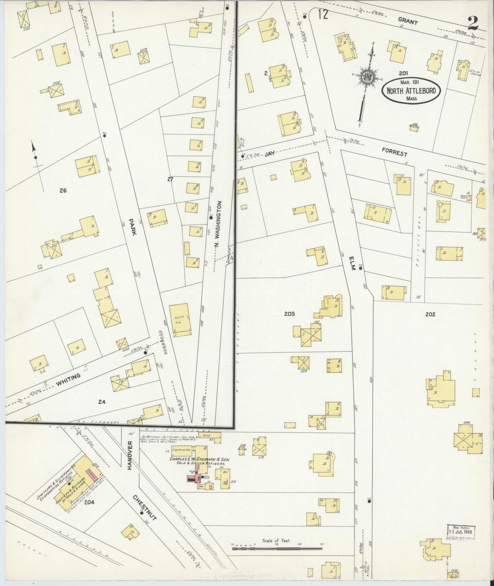 Sanborn Fire Insurance Map from North Attleborough, Bristol County, Massachusetts (1911), Sheet #0002 - Complete Map Set gallery image, historic Sanborn map, vintage wall art, Massachusetts Massachusetts