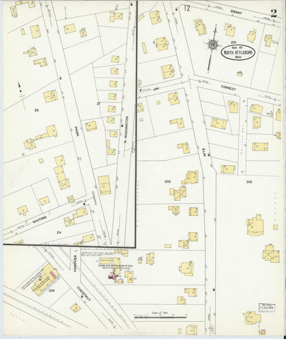 Sanborn Fire Insurance Map from North Attleborough, Bristol County, Massachusetts (1911), Sheet #0002 - Complete Map Set gallery image, historic Sanborn map, vintage wall art, Massachusetts Massachusetts