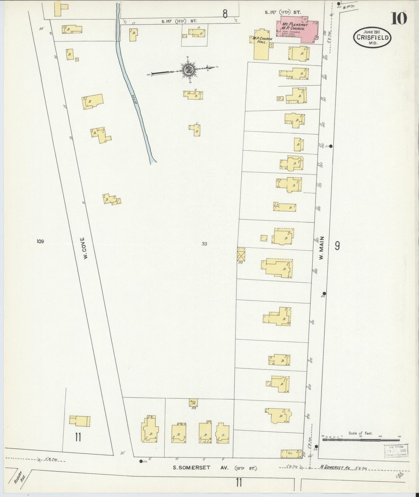 Sanborn Fire Insurance Map from Crisfield, Somerset County, Maryland (1911), Sheet #0010 - Historic Sanborn Fire Insurance Map Print, vintage old map wall art, antique decor, genealogy gift, Maryland Maryland map