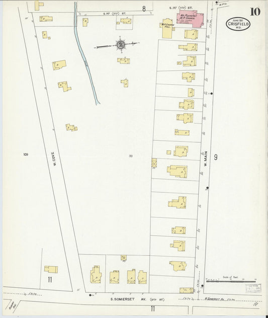 Sanborn Fire Insurance Map from Crisfield, Somerset County, Maryland (1911), Sheet #0010 - Historic Sanborn Fire Insurance Map Print, vintage old map wall art, antique decor, genealogy gift, Maryland Maryland map