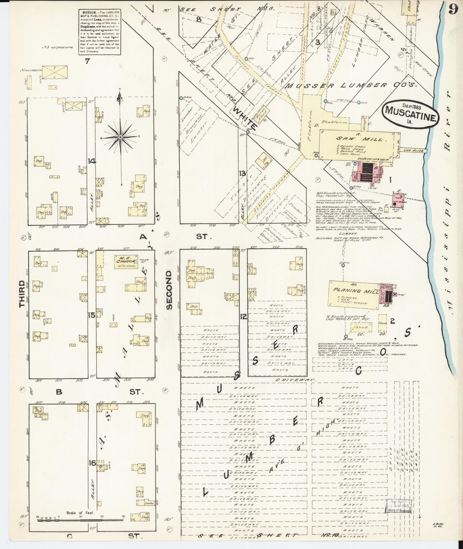 Sanborn Fire Insurance Map from Muscatine, Muscatine County, Iowa (1883), Sheet #0009 - Historic Sanborn Fire Insurance Map Print