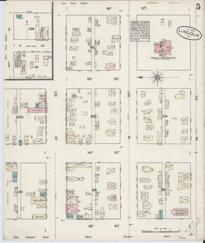 Sanborn Fire Insurance Map from Lincoln, Lancaster County, Nebraska (Unknown), Sheet #0005 - Complete Map Set gallery image, historic Sanborn map, vintage wall art, Nebraska Nebraska