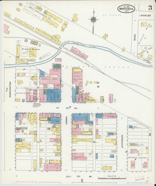Sanborn Fire Insurance Map from Monte Vista, Rio Grande County, Colorado (1909), Sheet #0003 - Historic Sanborn Fire Insurance Map Print, vintage old map wall art, antique decor, genealogy gift, Colorado Colorado map