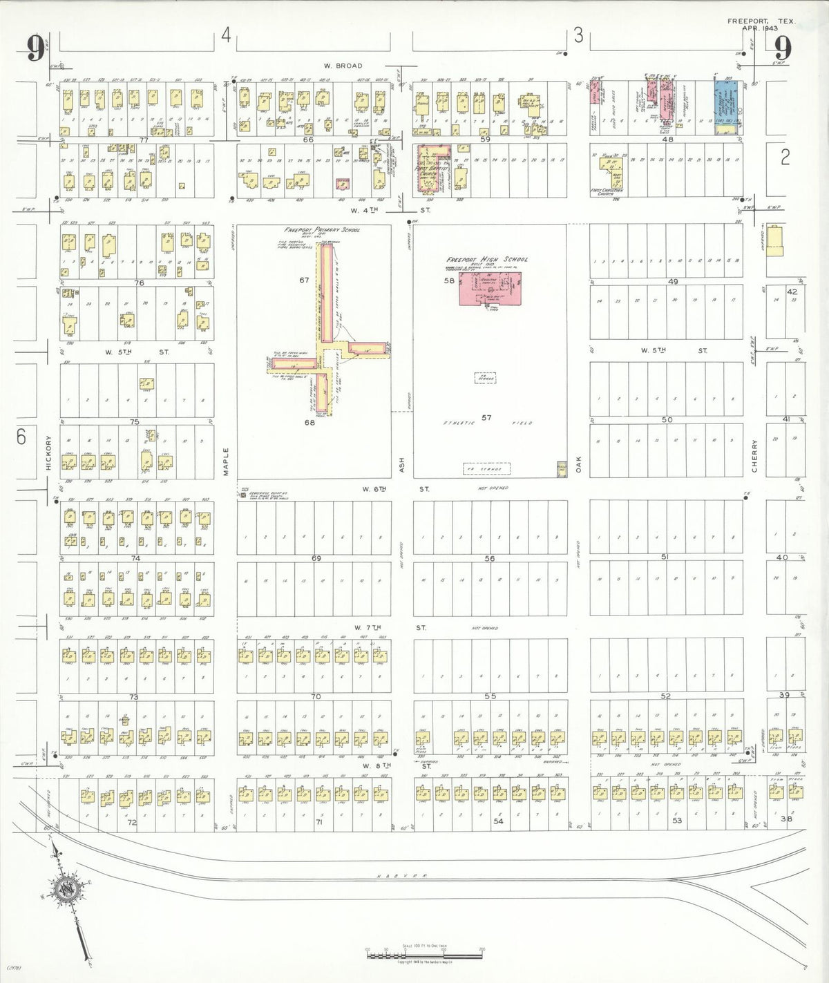 Sanborn Fire Insurance Map from Freeport, Brazoria County, Texas (1943), Sheet #0009 - Historic Sanborn Fire Insurance Map Print, vintage old map wall art, antique decor, genealogy gift, Texas Texas map