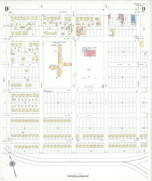 Sanborn Fire Insurance Map from Freeport, Brazoria County, Texas (1943), Sheet #0009 - Historic Sanborn Fire Insurance Map Print, vintage old map wall art, antique decor, genealogy gift, Texas Texas map