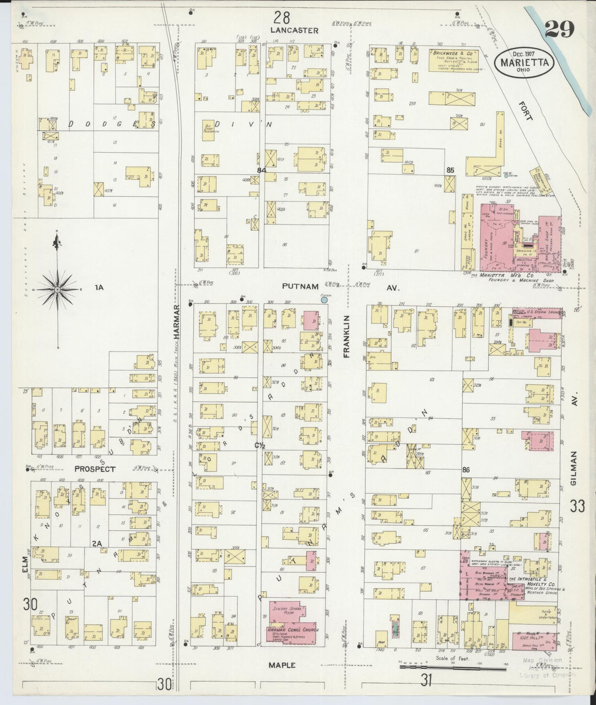 Sanborn Fire Insurance Map from Marietta, Washington County, Ohio (1907), Sheet #0029 - Historic Sanborn Fire Insurance Map Print, vintage old map wall art, antique decor, genealogy gift, Ohio Ohio map