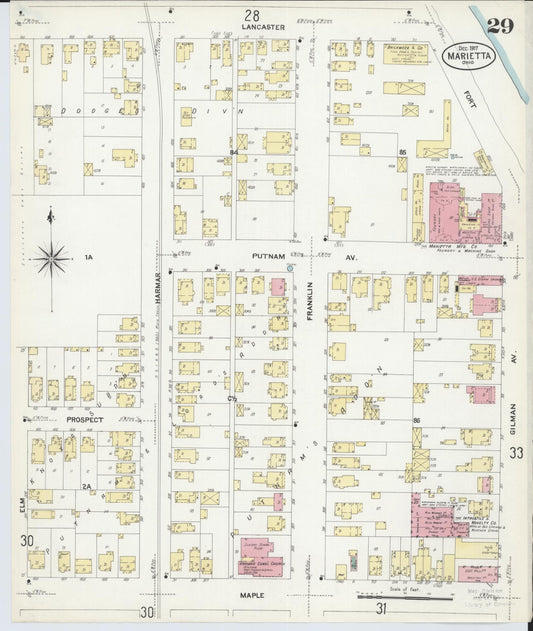 Sanborn Fire Insurance Map from Marietta, Washington County, Ohio (1907), Sheet #0029 - Historic Sanborn Fire Insurance Map Print, vintage old map wall art, antique decor, genealogy gift, Ohio Ohio map