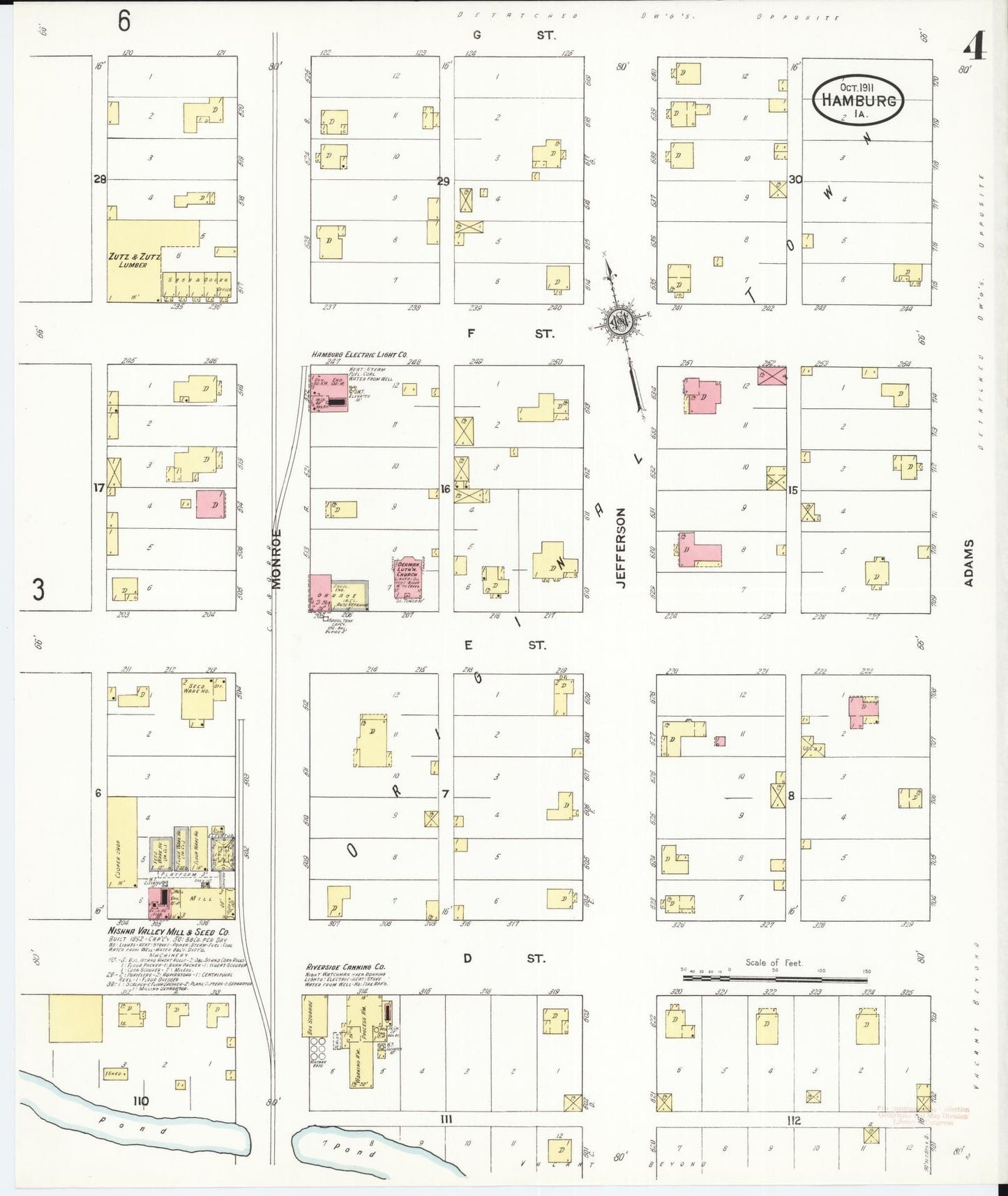 Sanborn Fire Insurance Map from Hamburg, Fremont County, Iowa (1911), Sheet #0004 - Historic Sanborn Fire Insurance Map Print, vintage old map wall art