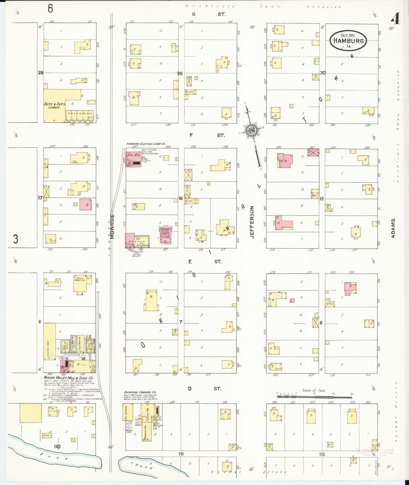 Sanborn Fire Insurance Map from Hamburg, Fremont County, Iowa (1911), Sheet #0004 - Historic Sanborn Fire Insurance Map Print, vintage old map wall art