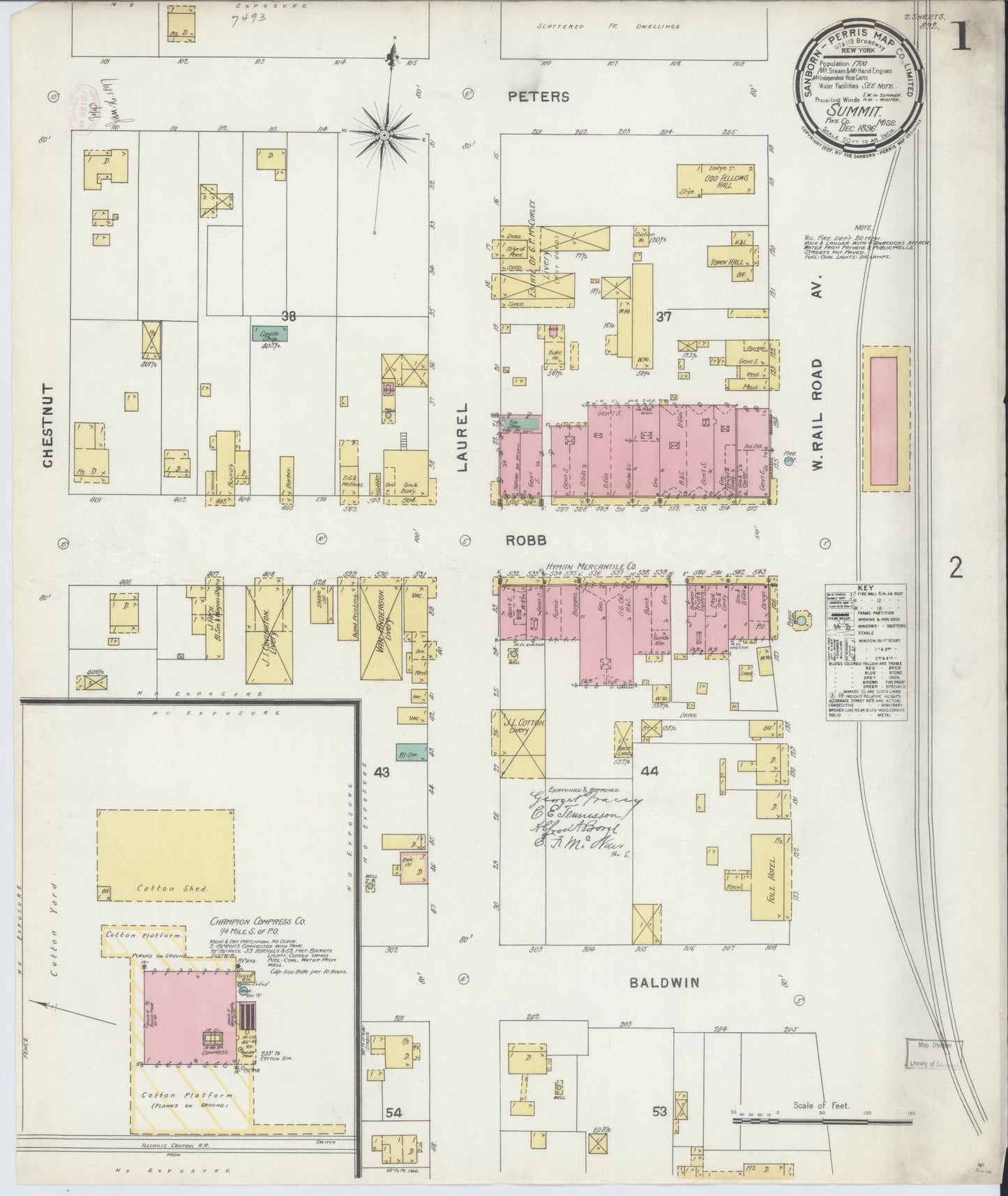 Sanborn Fire Insurance Map from Summit, Pike County, Mississippi (1896), Sheet #0001 - Complete Map Set gallery image, historic Sanborn map, vintage wall art, Mississippi Mississippi