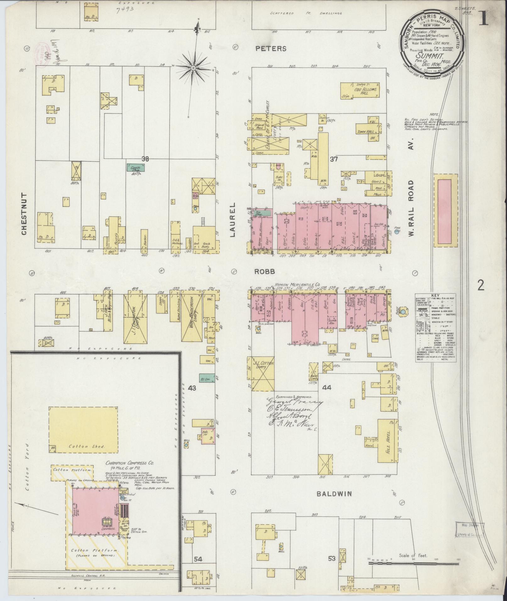 Sanborn Fire Insurance Map from Summit, Pike County, Mississippi (1896), Sheet #0001 - Complete Map Set gallery image, historic Sanborn map, vintage wall art, Mississippi Mississippi