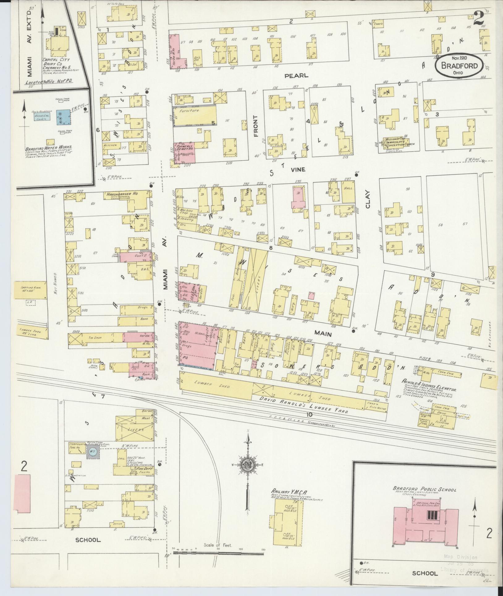 Sanborn Fire Insurance Map from Bradford, Darke and Miami Counties, Ohio (1910), Sheet #0002 - Historic Sanborn Fire Insurance Map Print, vintage old map wall art, antique decor, genealogy gift, Ohio Ohio map