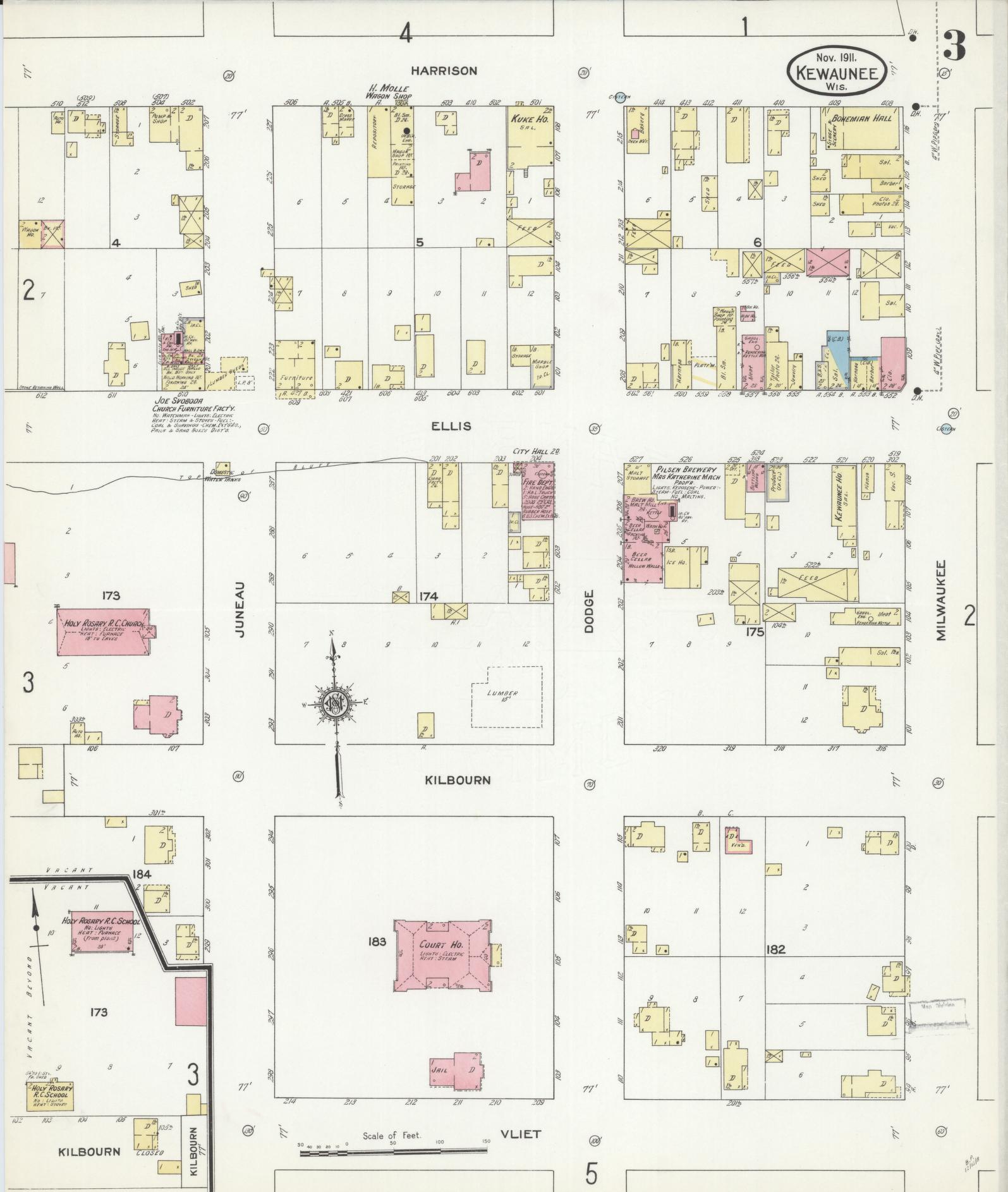 Sanborn Fire Insurance Map from Kewaunee, Kewaunee County, Wisconsin (1911), Sheet #0003 - Complete Map Set gallery image, historic Sanborn map, vintage wall art, Wisconsin Wisconsin