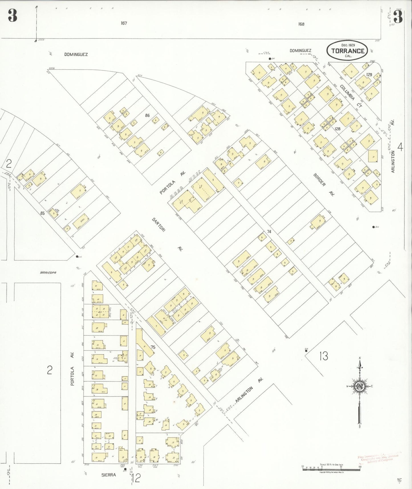 Sanborn Fire Insurance Map from Torrance, Los Angeles County, California (1929), Sheet #0003 - Complete Map Set gallery image, historic Sanborn map, vintage wall art, California California