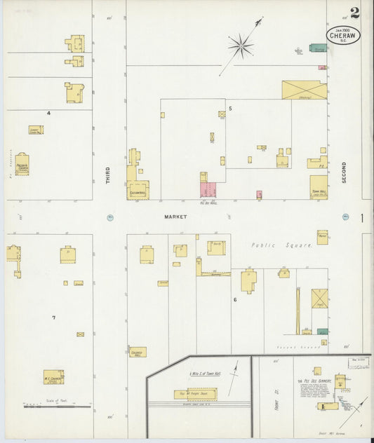 Sanborn Fire Insurance Map from Cheraw, Chesterfield County, South Carolina (1900), Sheet #0002 - Historic Sanborn Fire Insurance Map Print, vintage old map wall art, antique decor, genealogy gift, South Carolina South Carolina map