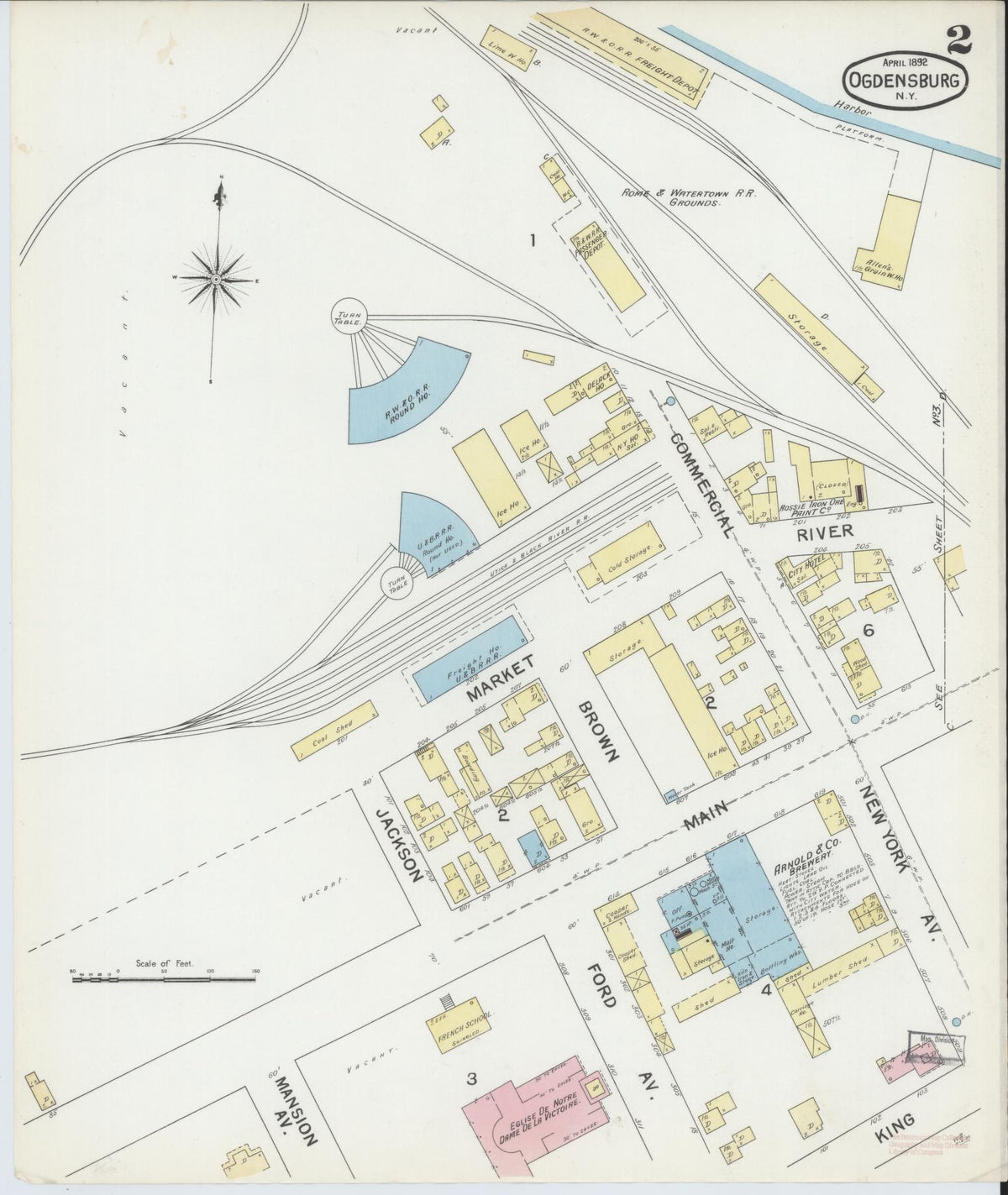 Sanborn Fire Insurance Map from Ogdensburg, St. Lawrence County, New York (1892), Sheet #0001 - Historic Sanborn Fire Insurance Map Print, vintage old map wall art, antique decor, genealogy gift, New York New York map