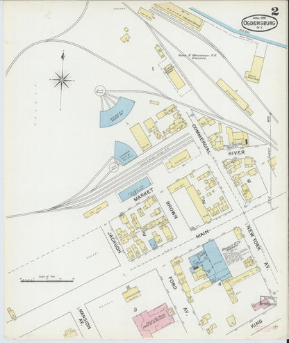 Sanborn Fire Insurance Map from Ogdensburg, St. Lawrence County, New York (1892), Sheet #0001 - Historic Sanborn Fire Insurance Map Print, vintage old map wall art, antique decor, genealogy gift, New York New York map
