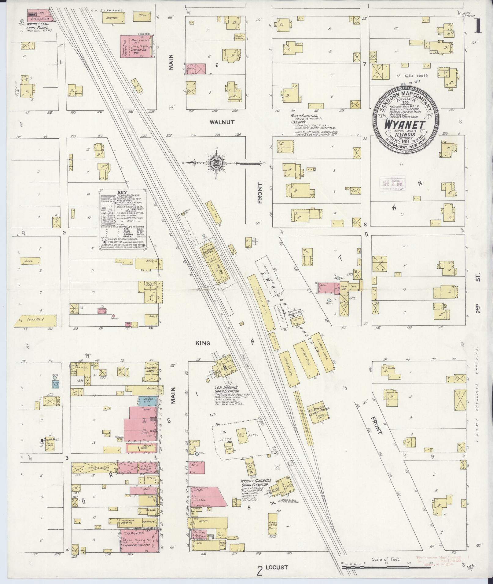 Sanborn Fire Insurance Map from Wyanet, Bureau County, Illinois (1911), Sheet #0001 - Complete Map Set gallery image, historic Sanborn map, vintage wall art, Illinois Illinois