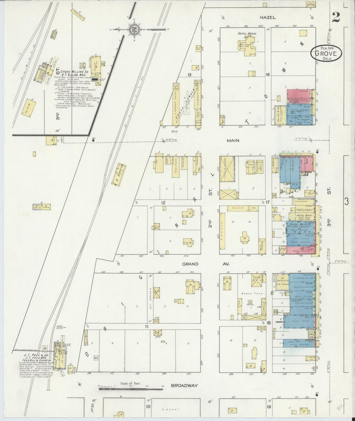 Sanborn Fire Insurance Map from Grove, Delaware County, Oklahoma (1914), Sheet #0002 - Historic Sanborn Fire Insurance Map Print, vintage old map wall art, antique decor, genealogy gift, Grove Delaware map