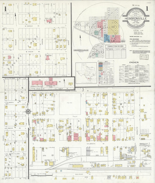Sanborn Fire Insurance Map from Hebbronville, Jim Hogg County, Texas (1934), Sheet #0001 - Historic Sanborn Fire Insurance Map Print, vintage old map wall art, antique decor, genealogy gift, Texas Texas map