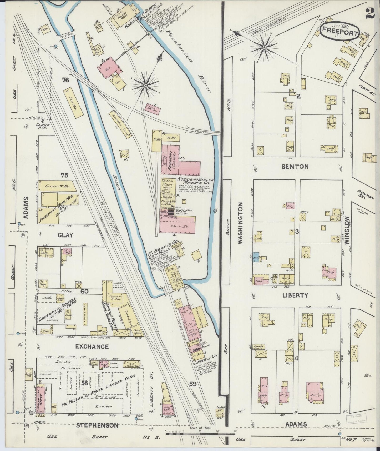 Sanborn Fire Insurance Map from Freeport, Stephenson County, Illinois (1890), Sheet #0002 - Complete Map Set gallery image, historic Sanborn map, vintage wall art, Illinois Illinois