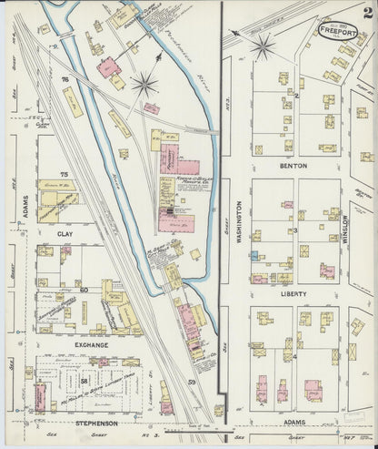 Sanborn Fire Insurance Map from Freeport, Stephenson County, Illinois (1890), Sheet #0002 - Complete Map Set gallery image, historic Sanborn map, vintage wall art, Illinois Illinois