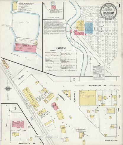 Sanborn Fire Insurance Map from Kilbourn, Columbia County, Wisconsin (1909), Sheet #0001 - Historic Sanborn Fire Insurance Map Print, vintage old map wall art, antique decor, genealogy gift, Wisconsin Wisconsin map