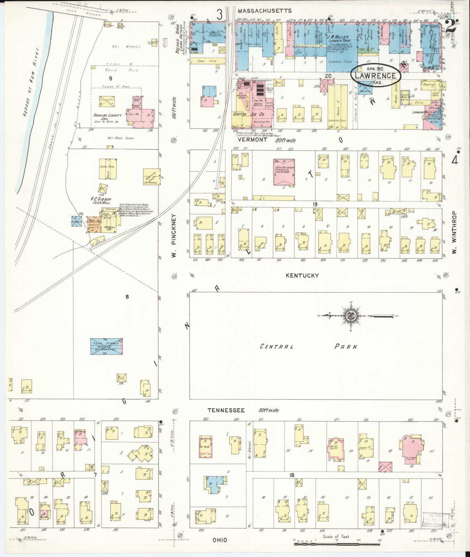 Sanborn Fire Insurance Map from Lawrence, Douglas County, Kansas (1912), Sheet #0002 - Historic Sanborn Fire Insurance Map Print, vintage old map wall art, antique decor, genealogy gift, Kansas Kansas map