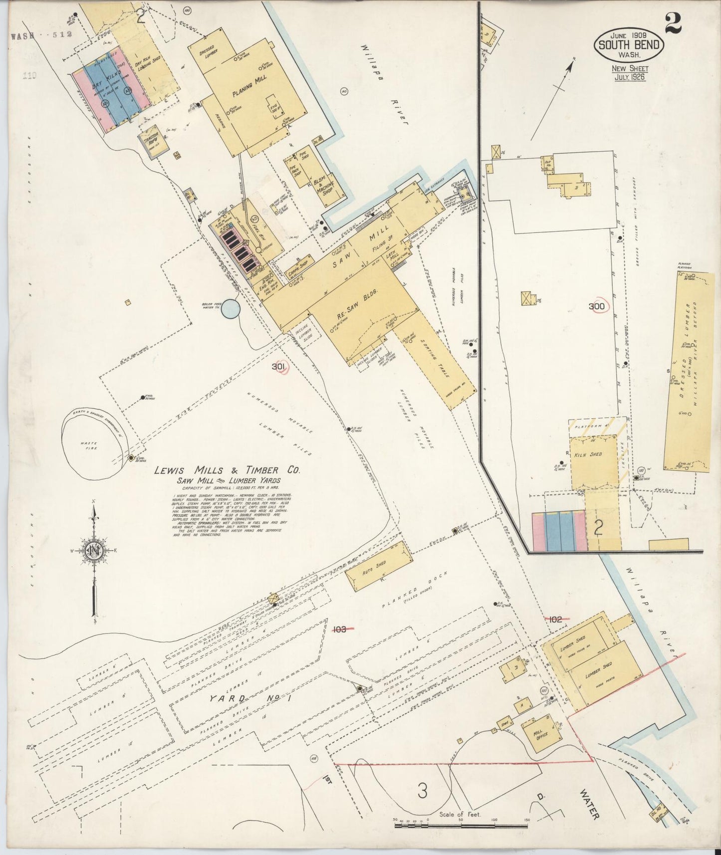 Sanborn Fire Insurance Map from South Bend, Pacific County, Washington (1929), Sheet #0002 - Complete Map Set gallery image, historic Sanborn map, vintage wall art, Washington Washington