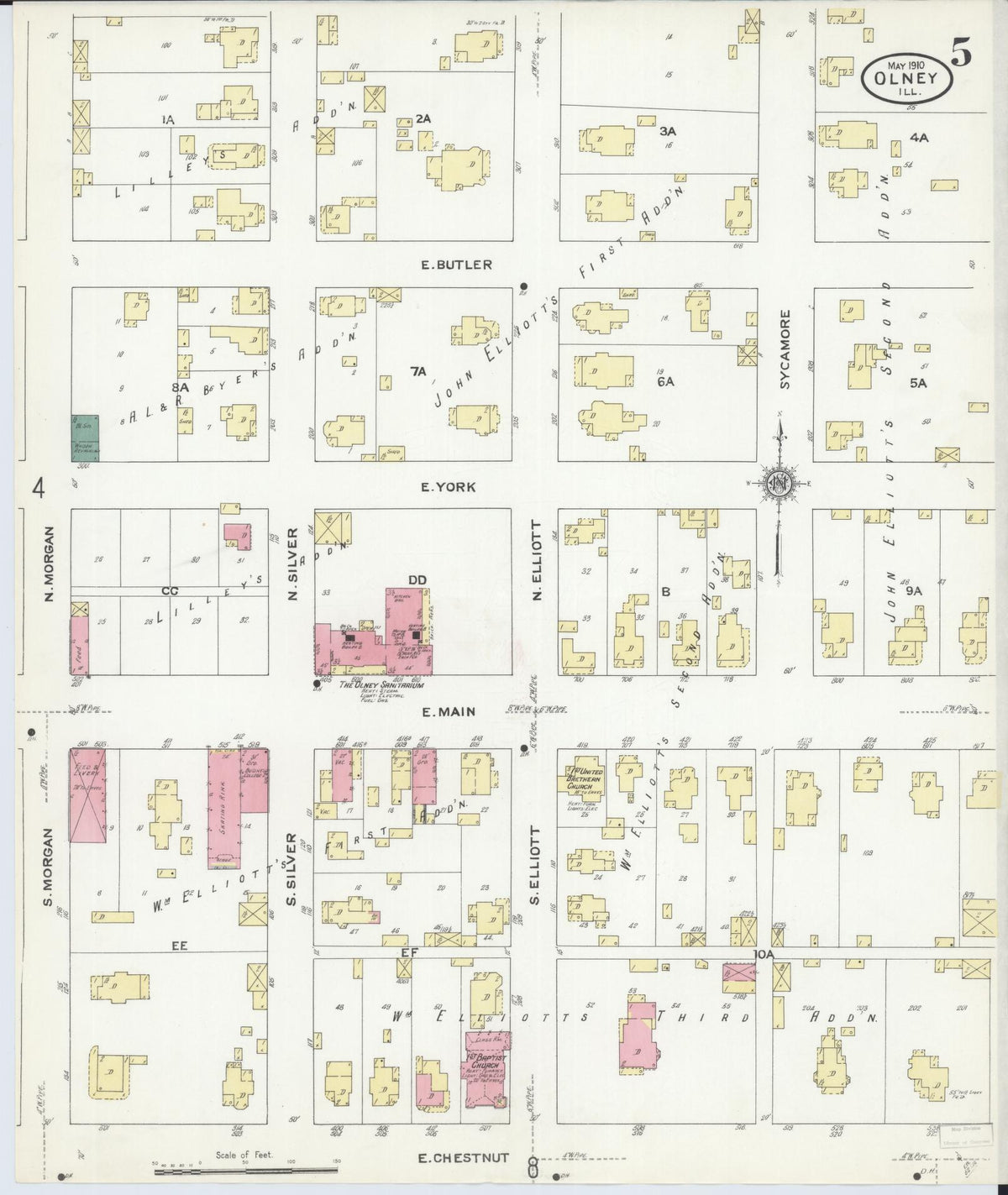 Sanborn Fire Insurance Map from Olney, Richland County, Illinois (1910), Sheet #0005 - Historic Sanborn Fire Insurance Map Print, vintage old map wall art, antique decor, genealogy gift, Illinois Illinois map