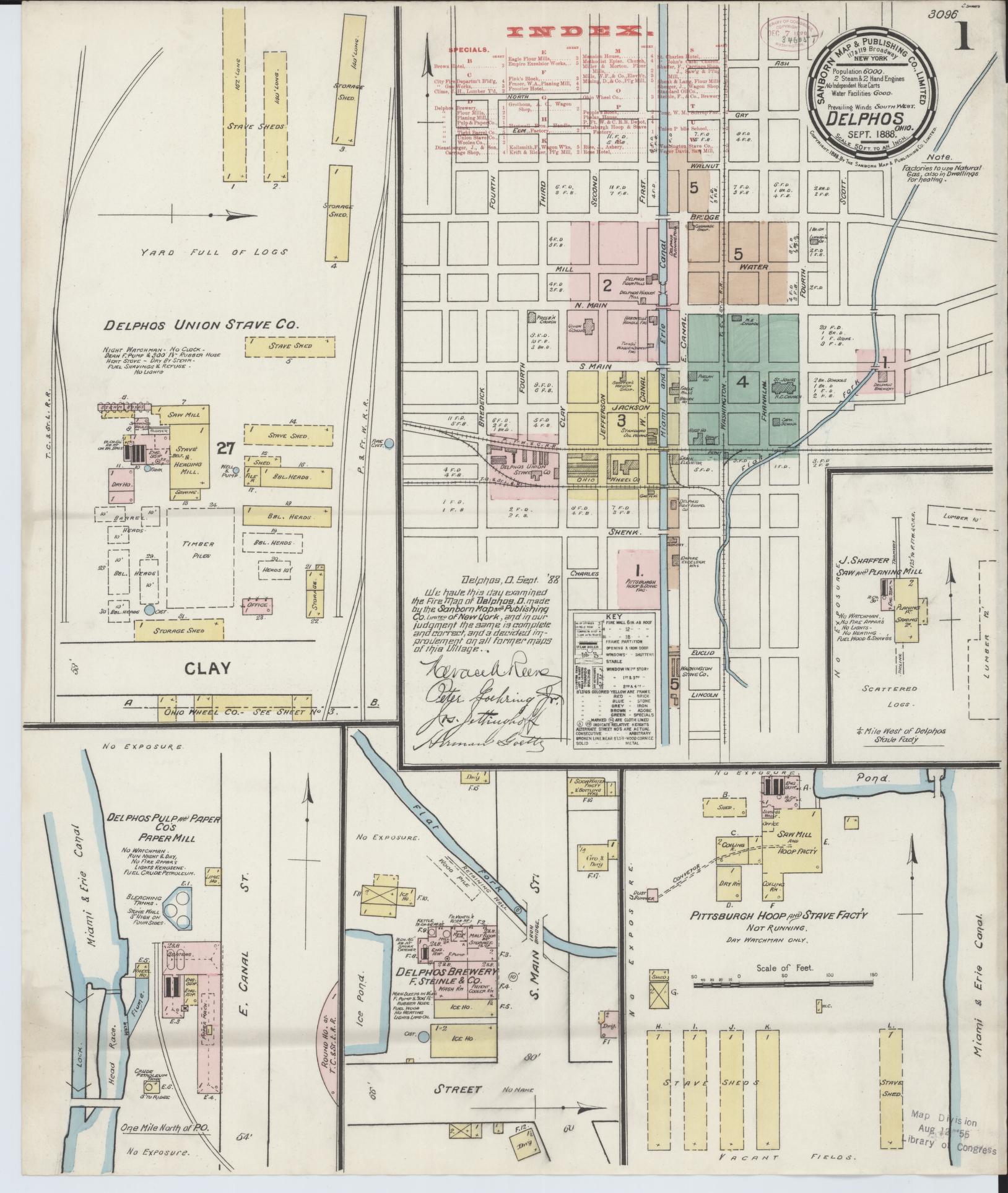 Sanborn Fire Insurance Map from Delphos, Van Wert And Allen Counties, Ohio (1888), Sheet #0001 - Historic Sanborn Fire Insurance Map Print, vintage old map wall art, antique decor, genealogy gift, Ohio Ohio map