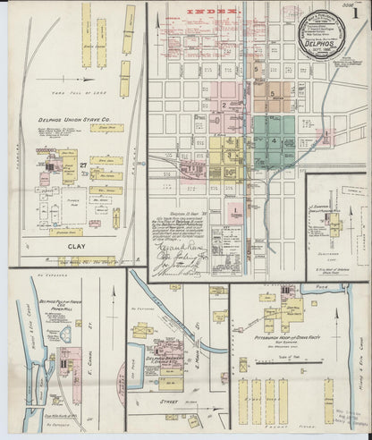 Sanborn Fire Insurance Map from Delphos, Van Wert And Allen Counties, Ohio (1888), Sheet #0001 - Historic Sanborn Fire Insurance Map Print, vintage old map wall art, antique decor, genealogy gift, Ohio Ohio map