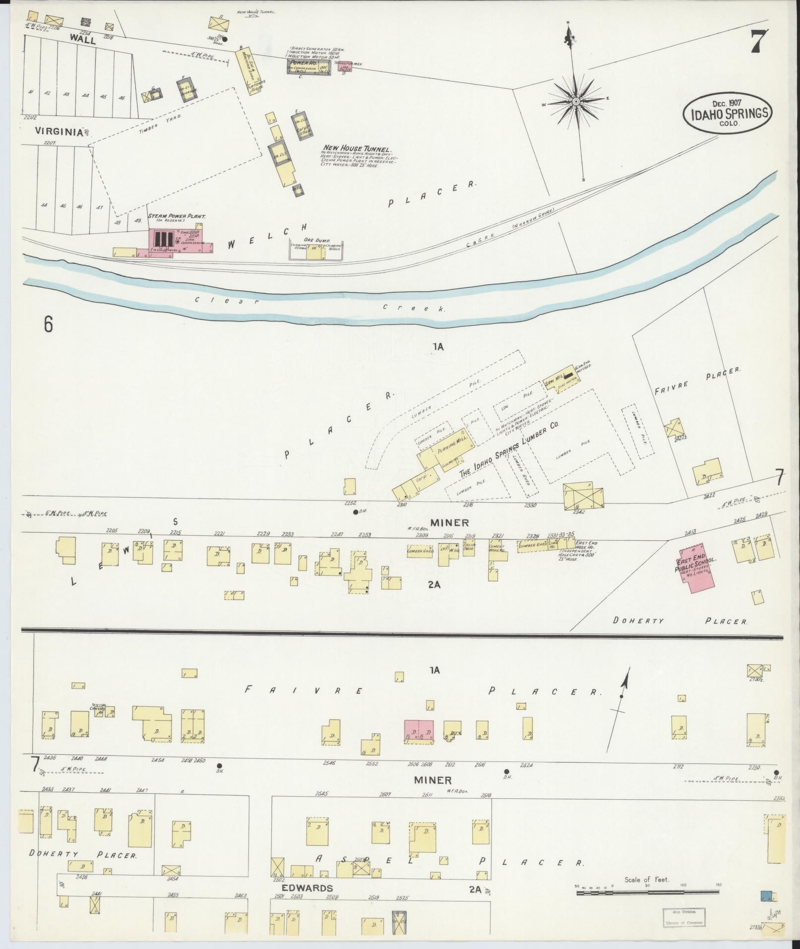Sanborn Fire Insurance Map from Idaho Springs, Clear Creek County, Colorado (1907), Sheet #0007 - Historic Sanborn Fire Insurance Map Print, vintage old map wall art, antique decor, genealogy gift, Colorado Colorado map