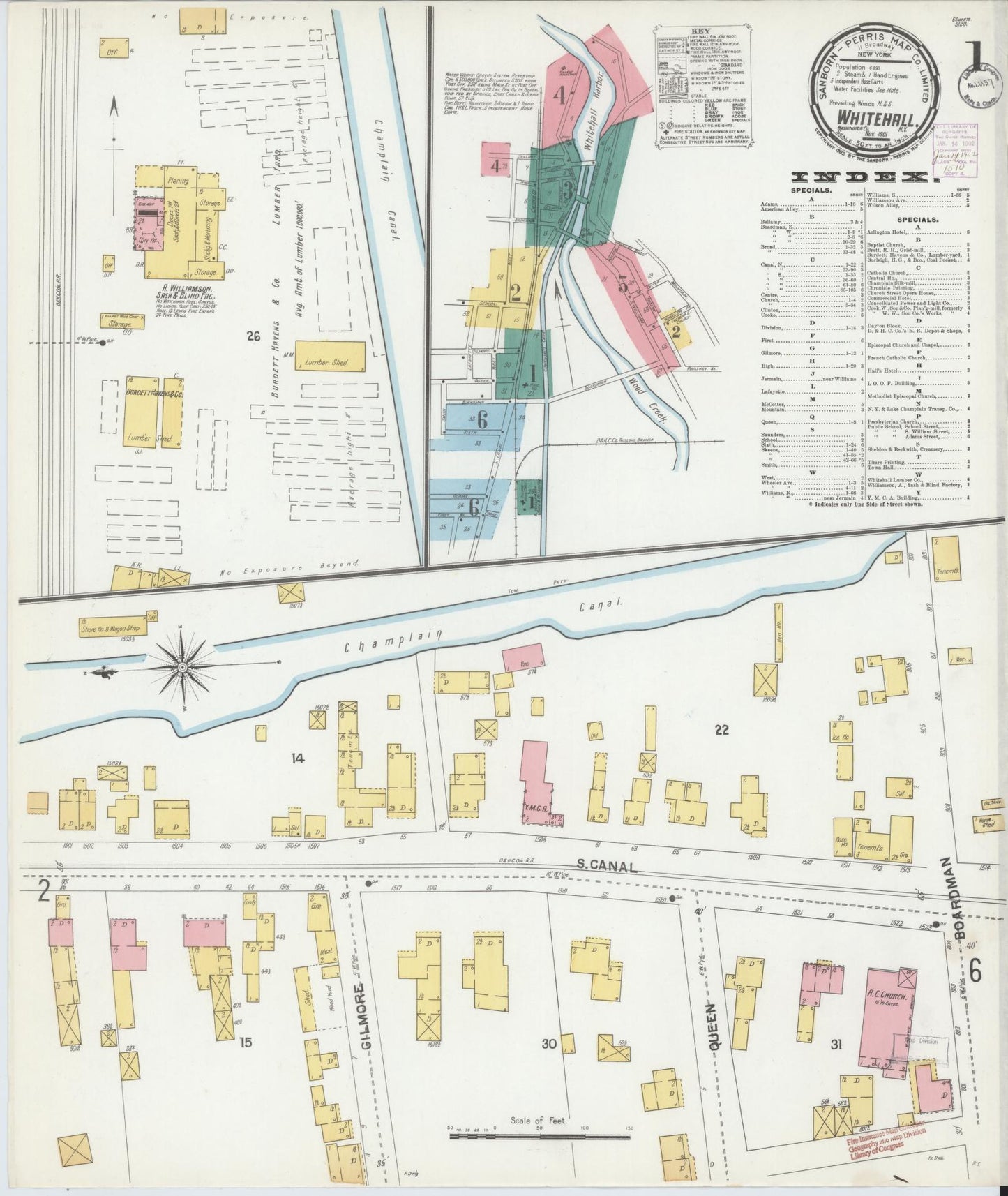 Sanborn Fire Insurance Map from Whitehall, Washington County, New York (1901), Sheet #0001 - Historic Sanborn Fire Insurance Map Print, vintage old map wall art, antique decor, genealogy gift, New York New York map