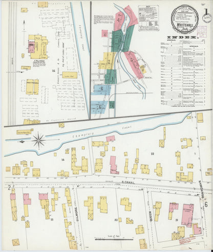 Sanborn Fire Insurance Map from Whitehall, Washington County, New York (1901), Sheet #0001 - Historic Sanborn Fire Insurance Map Print, vintage old map wall art, antique decor, genealogy gift, New York New York map