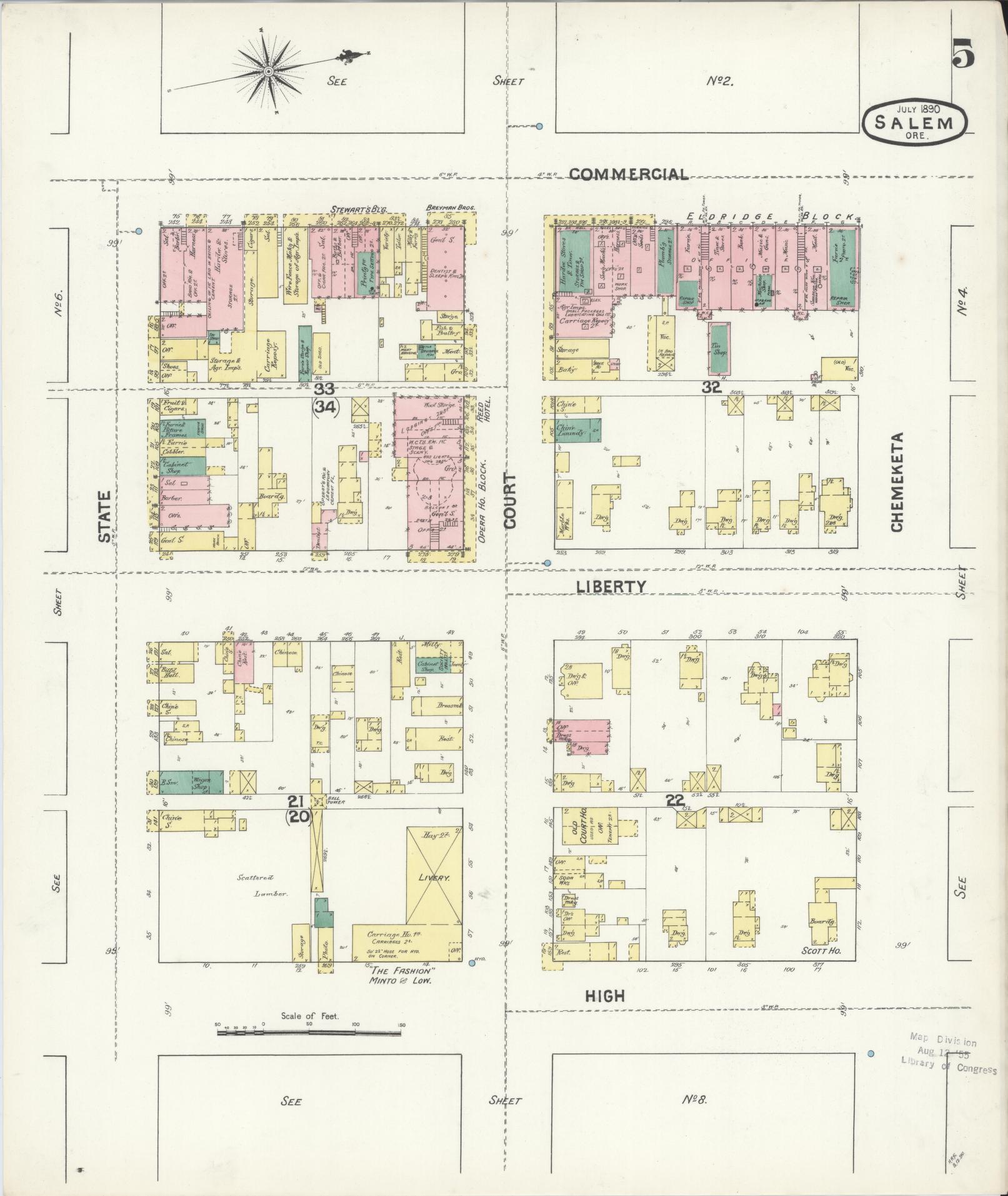 Sanborn Fire Insurance Map from Salem, Marion County, Oregon (1890), Sheet #0005 - Complete Map Set gallery image, historic Sanborn map, vintage wall art, Oregon Oregon