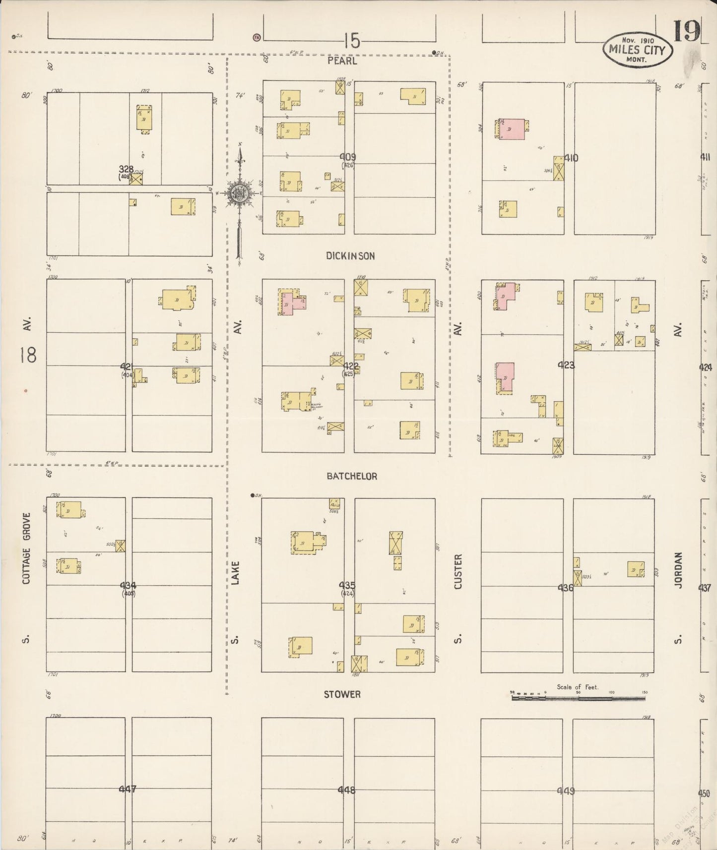 Sanborn Fire Insurance Map from Miles City, Custer County, Montana (1910), Sheet #0019 - Historic Sanborn Fire Insurance Map Print, vintage old map wall art, antique decor, genealogy gift, Montana Montana map