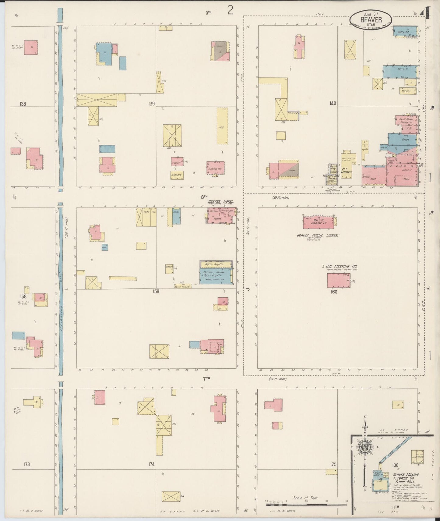 Sanborn Fire Insurance Map from Beaver, Beaver County, Utah (1917), Sheet #0004 - Historic Sanborn Fire Insurance Map Print, vintage old map wall art, antique decor, genealogy gift, Utah Utah map