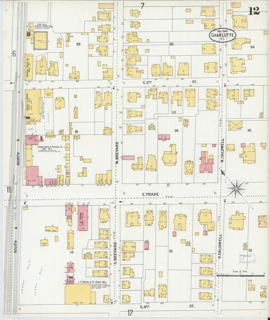 Sanborn Fire Insurance Map from Charlotte, Mecklenburg County, North Carolina (1900), Sheet #0012 - Historic Sanborn Fire Insurance Map Print, vintage old map wall art, antique decor, genealogy gift, North Carolina North Carolina map