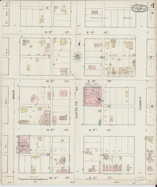 Sanborn Fire Insurance Map from Pueblo, Pueblo County, Colorado (1886), Sheet #0004 - Historic Sanborn Fire Insurance Map Print, vintage old map wall art, antique decor, genealogy gift, Colorado Colorado map
