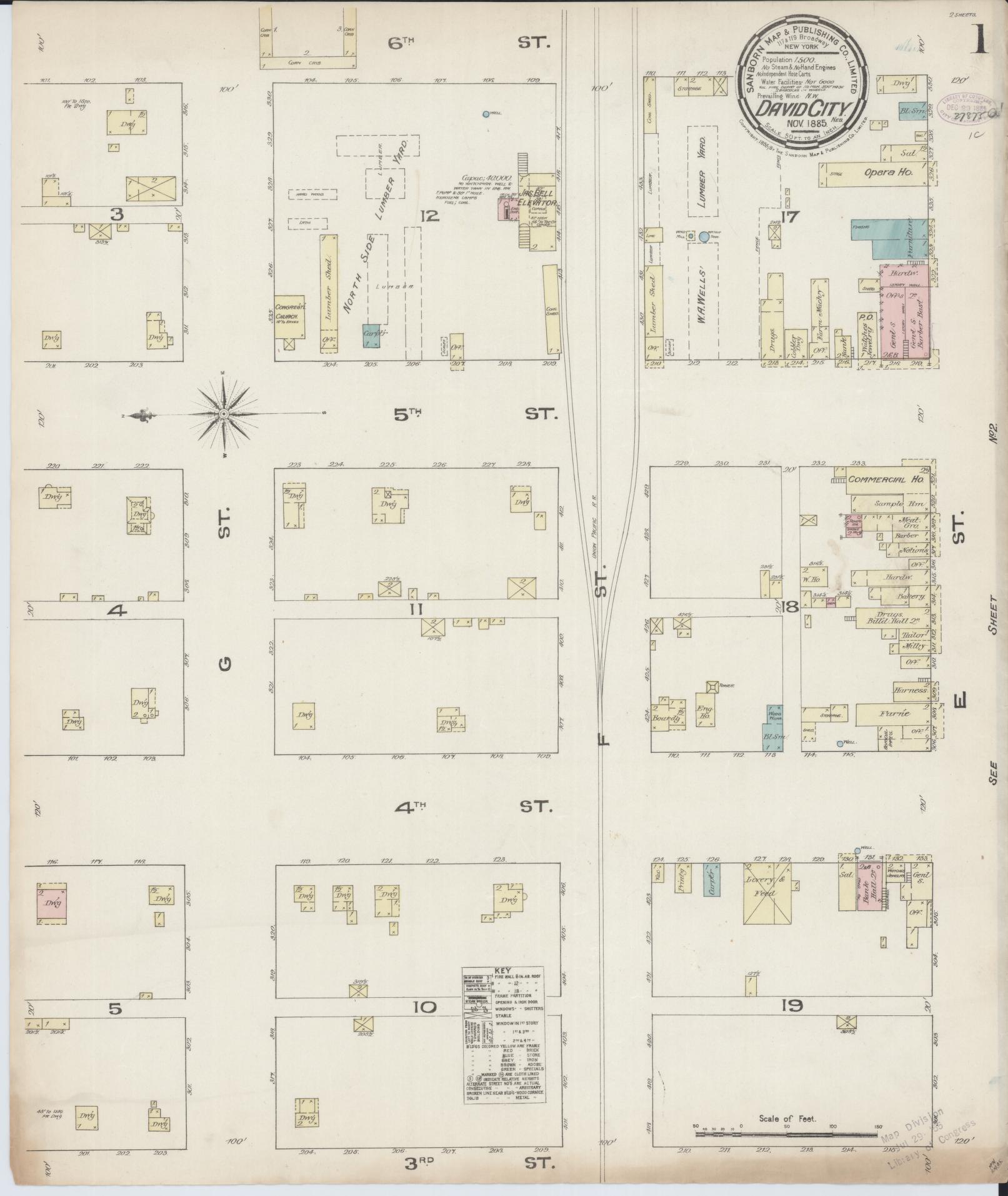 Sanborn Fire Insurance Map from David City, Butler County, Nebraska (1885), Sheet #0001 - Complete Map Set gallery image, historic Sanborn map, vintage wall art, Nebraska Nebraska