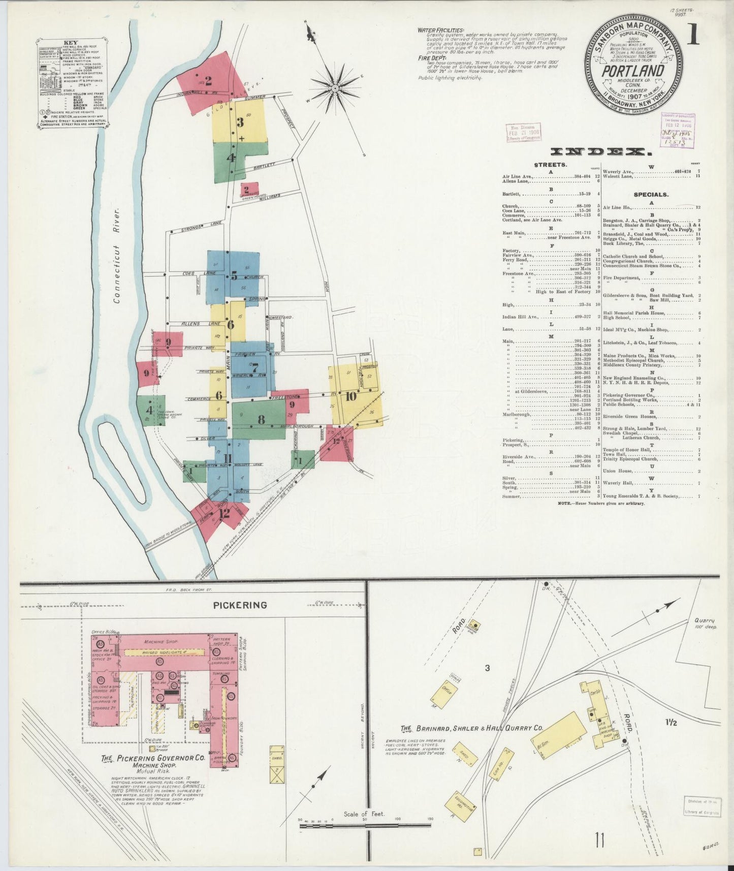 Sanborn Fire Insurance Map from Portland, Middlesex County, Connecticut (1907), Sheet #0001 - Complete Map Set gallery image, historic Sanborn map, vintage wall art, Connecticut Connecticut