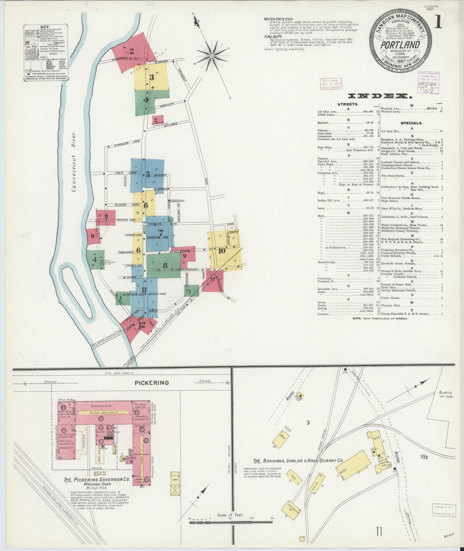 Sanborn Fire Insurance Map from Portland, Middlesex County, Connecticut (1907), Sheet #0001 - Complete Map Set gallery image, historic Sanborn map, vintage wall art, Connecticut Connecticut