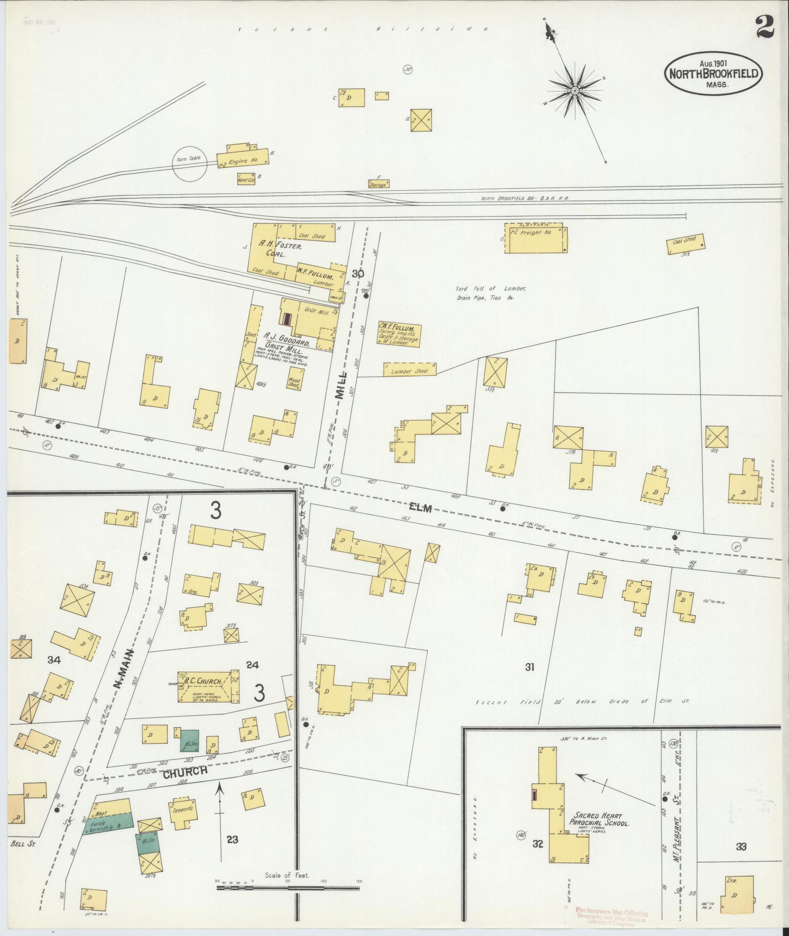Sanborn Fire Insurance Map from North Brookfield, Worcester County, Massachusetts (1901), Sheet #0002 - Historic Sanborn Fire Insurance Map Print, vintage old map wall art, antique decor, genealogy gift, Massachusetts Massachusetts map