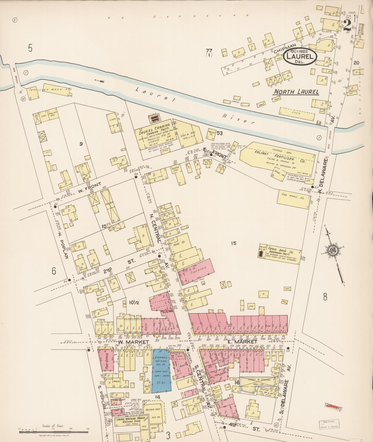 Sanborn Fire Insurance Map from Laurel, Sussex County, Delaware (1922), Sheet #0002 - Complete Map Set gallery image, historic Sanborn map, vintage wall art, Delaware Delaware
