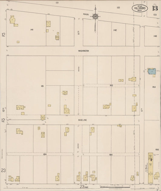 Sanborn Fire Insurance Map from Hillsboro, Washington County, Oregon (1921), Sheet #0013 - Historic Sanborn Fire Insurance Map Print, vintage old map wall art, antique decor, genealogy gift, Oregon Oregon map
