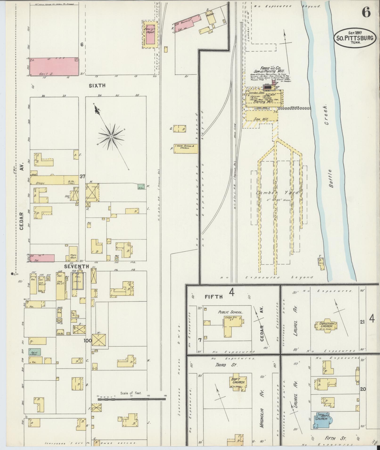 Sanborn Fire Insurance Map from South Pittsburg, Marion County, Tennessee (1897), Sheet #0006 - Complete Map Set gallery image, historic Sanborn map, vintage wall art, Tennessee Tennessee