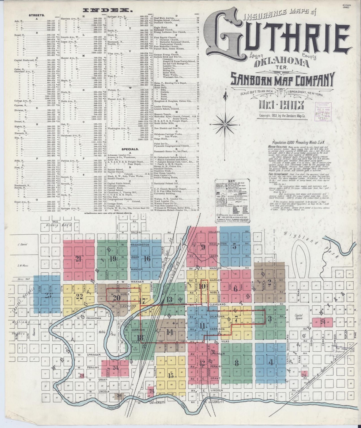 Sanborn Fire Insurance Map from Guthrie, Logain County, Oklahoma (1903), Sheet #0001 - Complete Map Set gallery image, historic Sanborn map, vintage wall art, Oklahoma Oklahoma